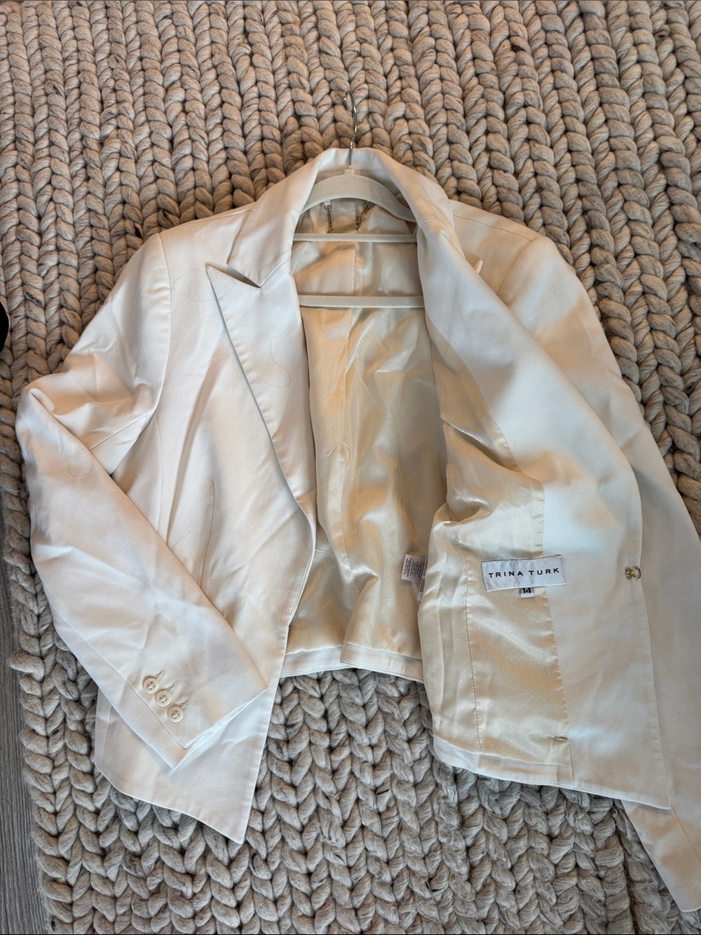 Trina Turk Cream Satin-Lined Cropped Blazer
